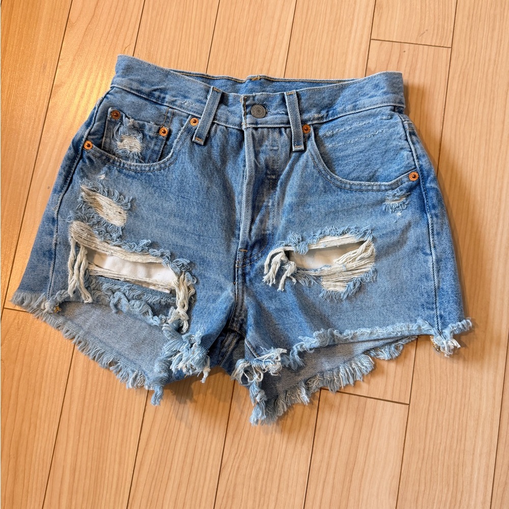 Levi's Light Blue Distressed Jean Shorts
